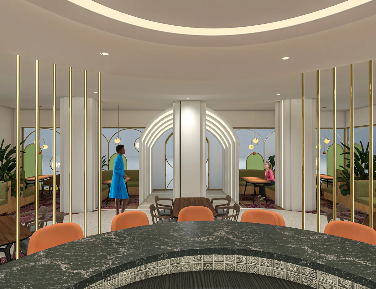 Entrance and bar view · Design visualization