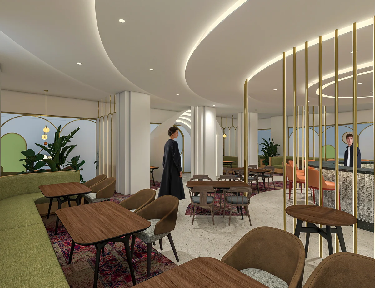 Interior dining view · Design visualization