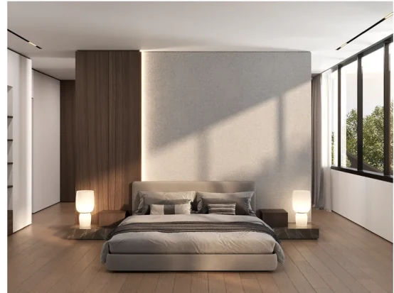 Primary bedroom presentation sheet · Design visualization · Collaborative professional project