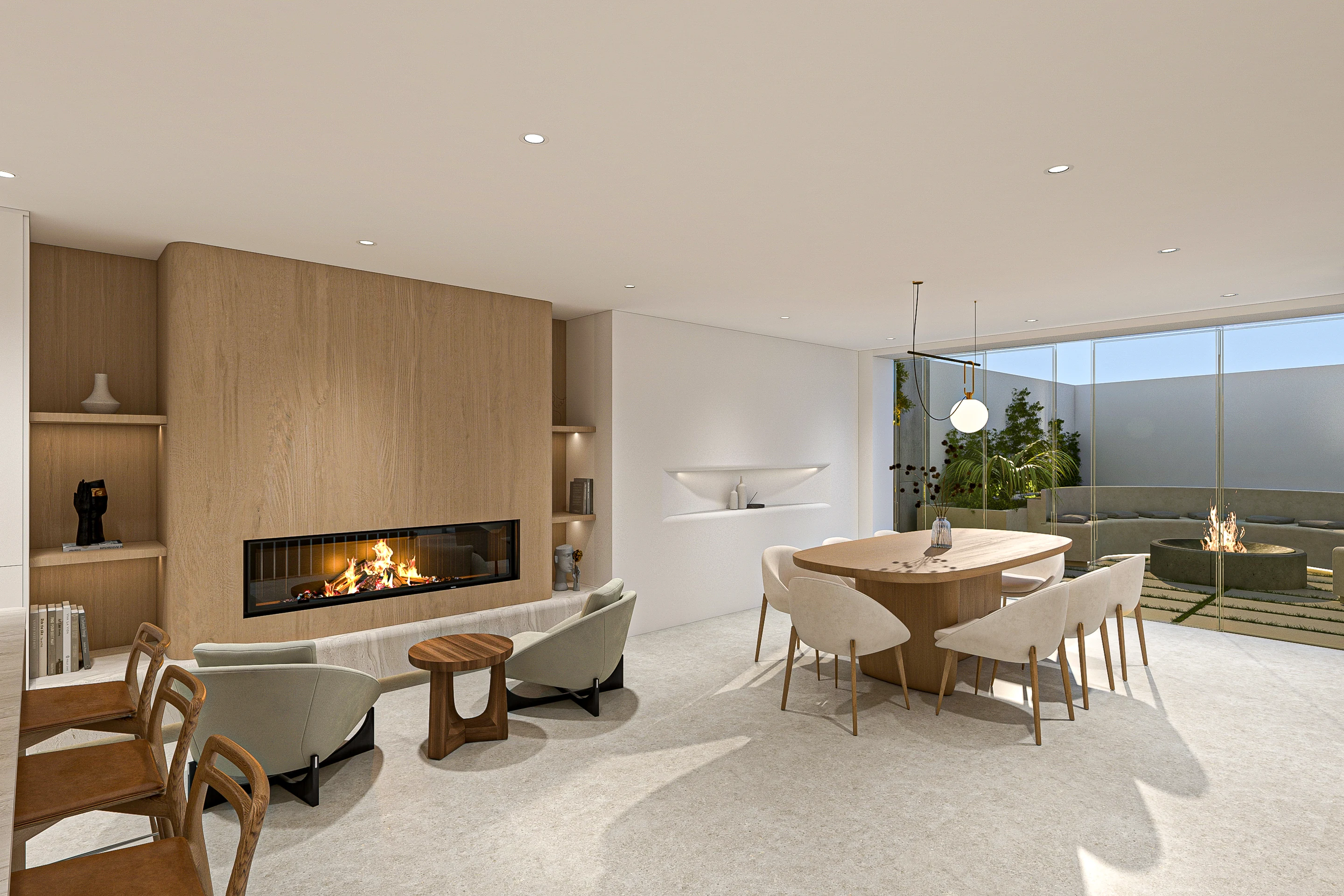 Living area opening onto the terrace, Lisa’s House · Design visualization