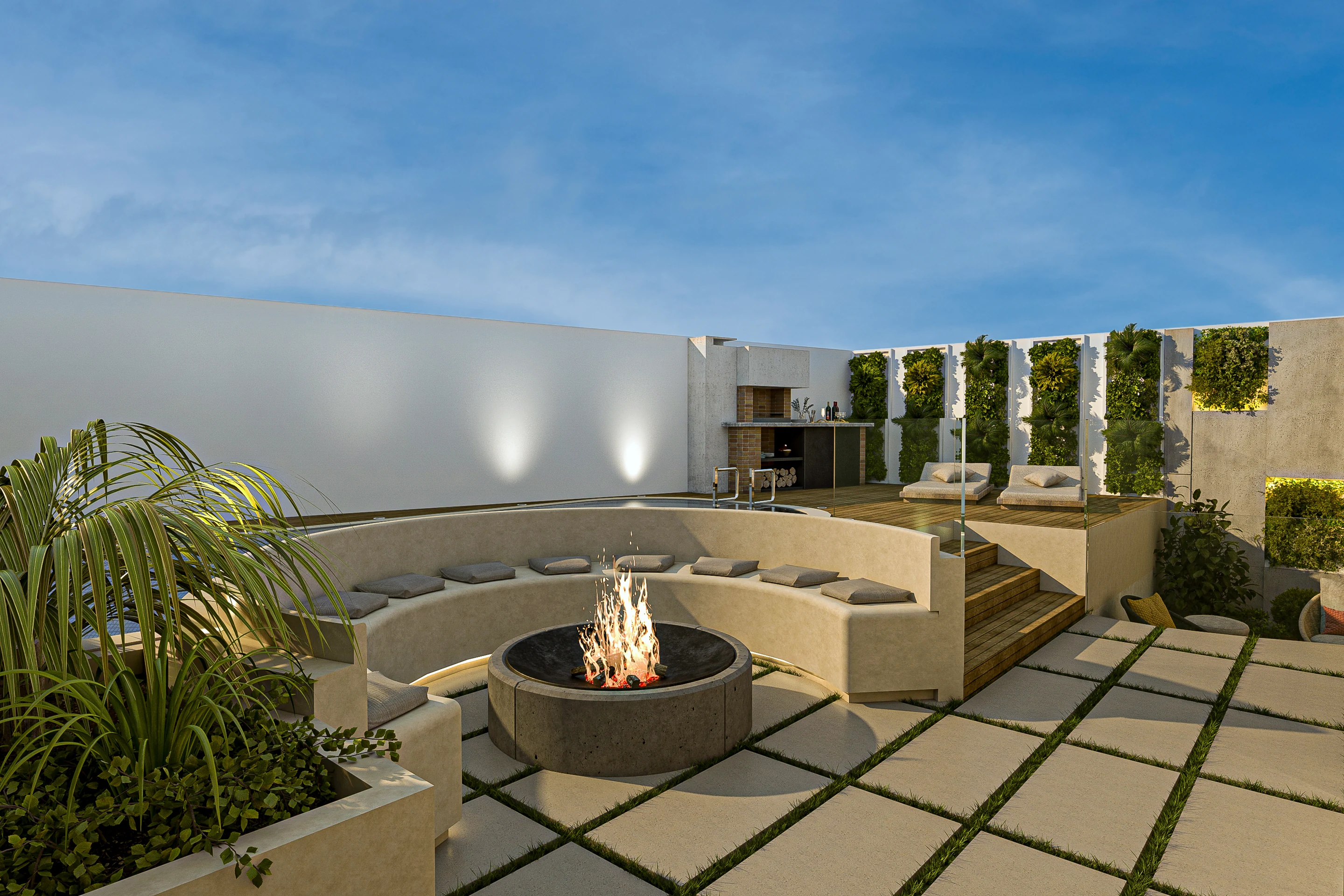 Terrace and firepit, Lisa’s House · Design visualization