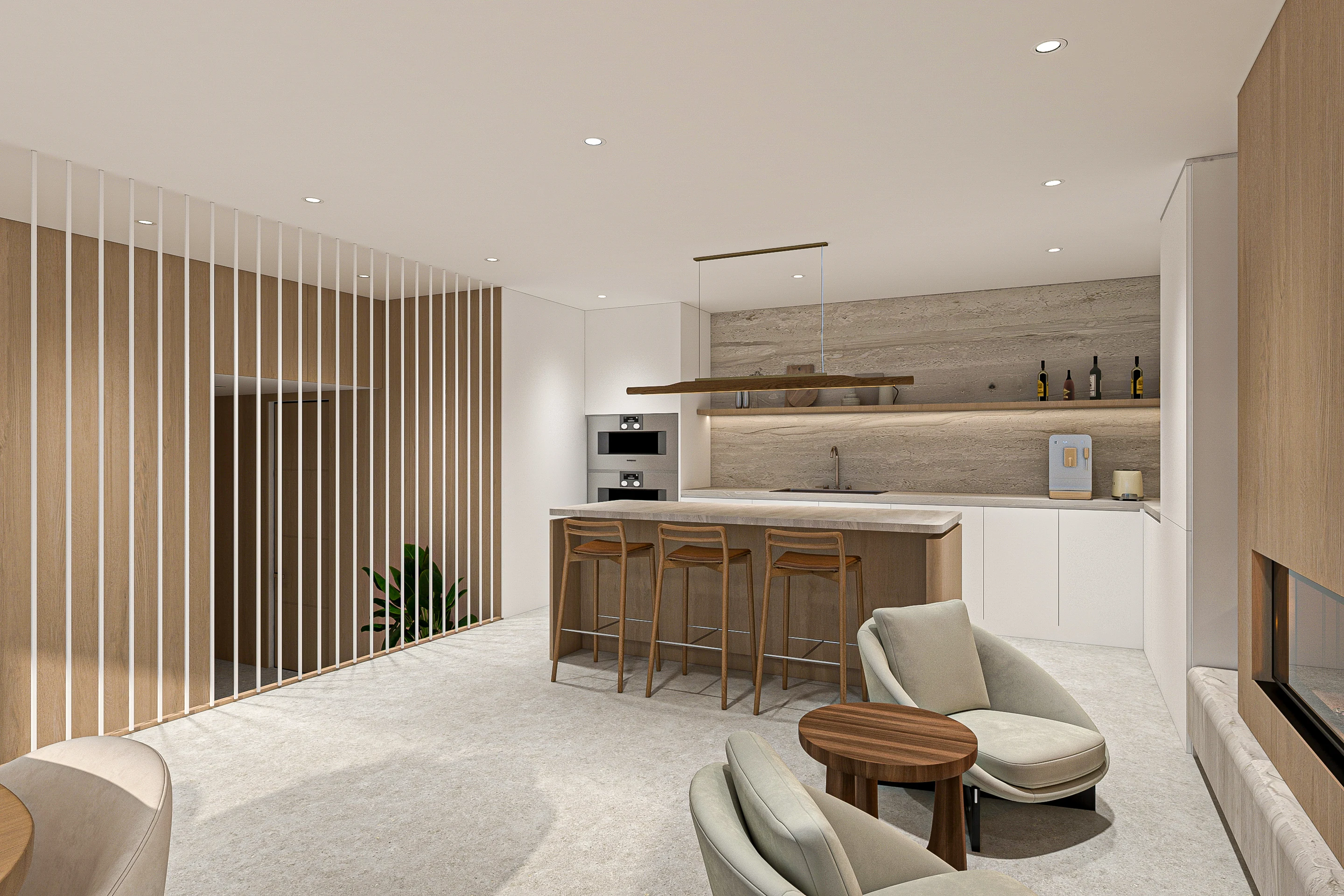 Kitchen and stair balustrade, Lisa’s House · Design visualization