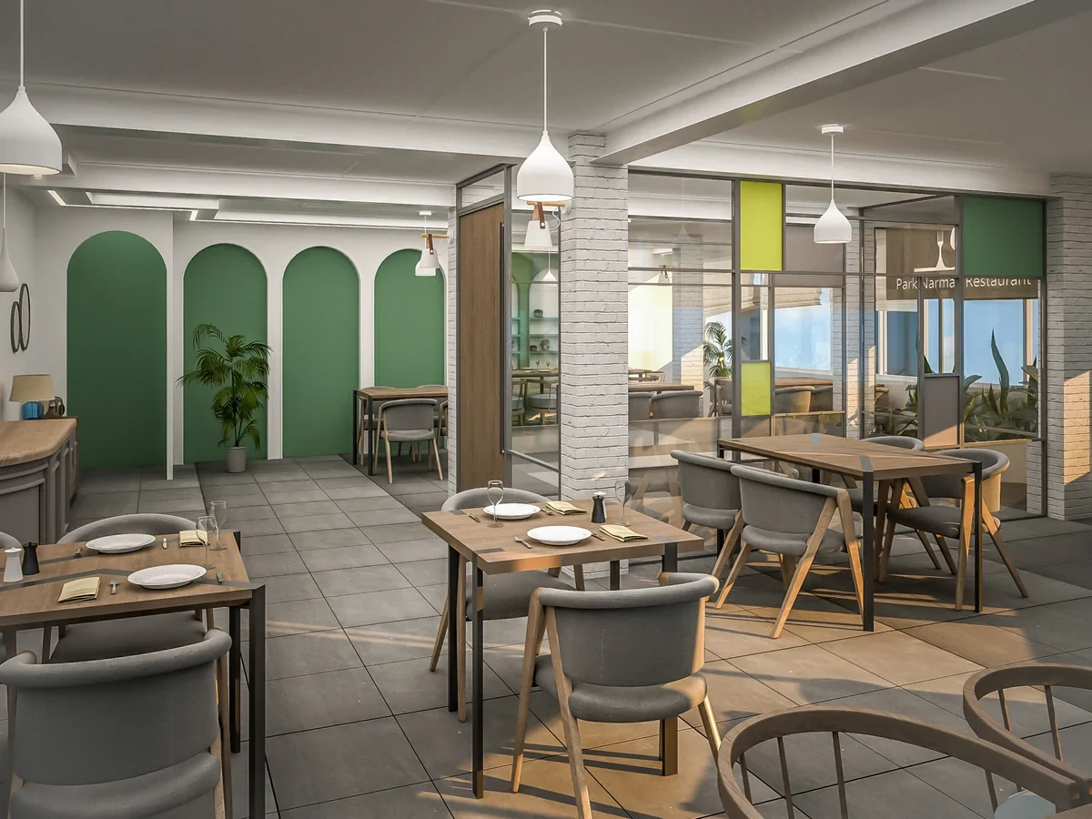 Dining layout design visualization · Design visualization