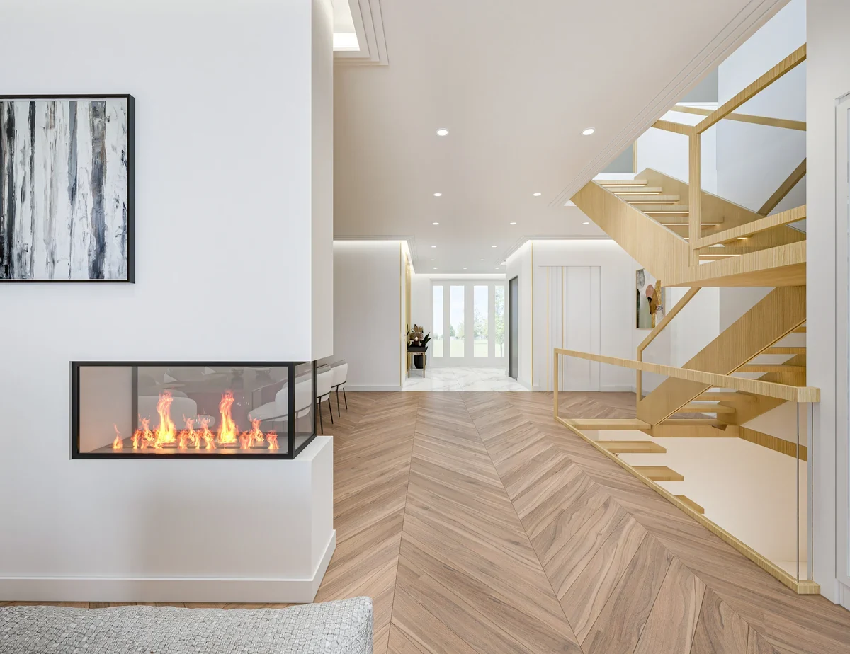 Staircase and fireplace · Design visualization