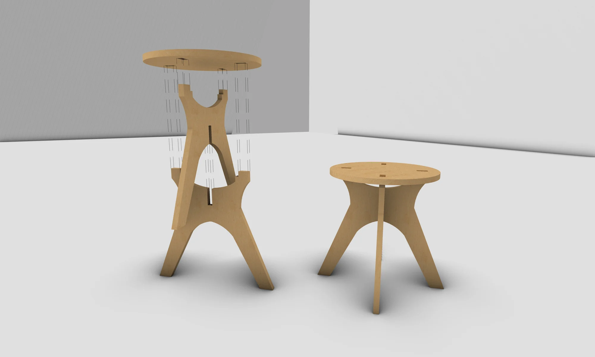 Transition Stool, two design iterations · Design visualization