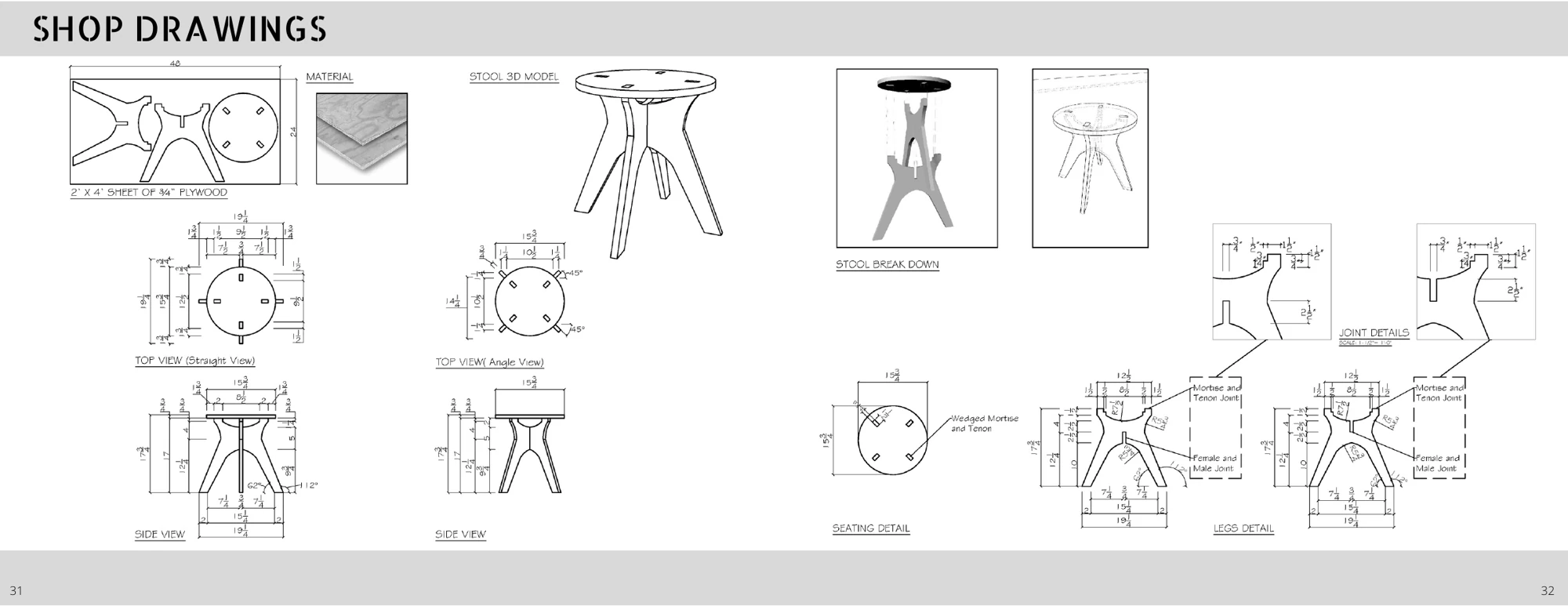 Transition Stool shop drawings · Technical drawing